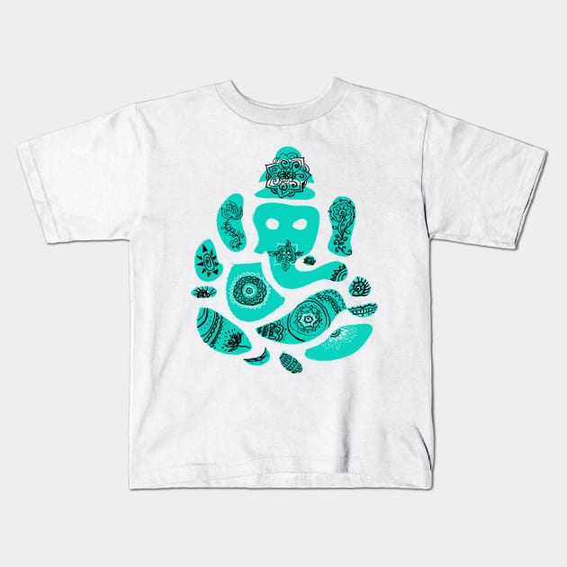Blue Ganesha Kids T-Shirt by Manitarka